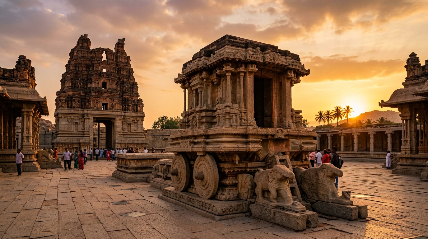 Iconic Stone Chariot at Vijaya Vittala Temple in Hampi Karnataka